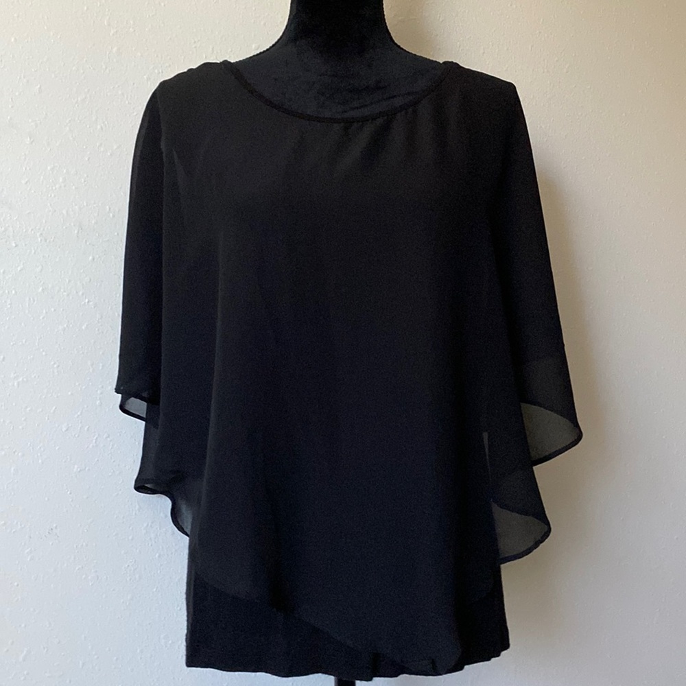 Black 2-Layer Poncho Blouse - AB Studio